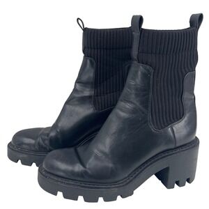 Zara Womens Ankle Boots Black Chunky Lug Sole Ribbed Knit Sock Boot EU 39 US 8
